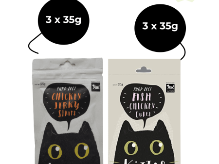 Kittos Purr Fect Chicken Jerky Strips and Fish Chicken Cubes Cat Treats Combo (3+3) Online Hot Sale