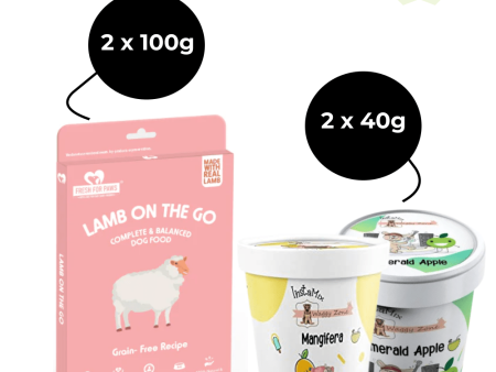 Fresh For Paws Lamb On The Go Wet Food and Waggy Zone Mangifera with Chicken Chunks & Green Apple Ice Cream for Dogs Combo Online Hot Sale