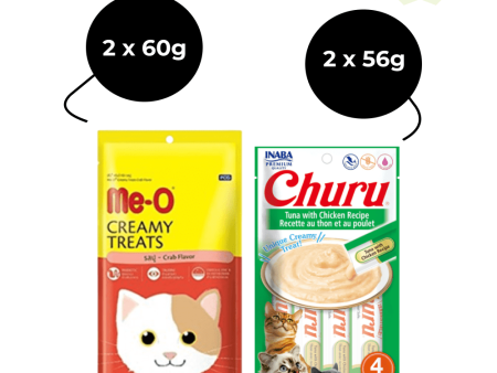 Me O Creamy Crab and INABA Churu Tuna with Chicken Creamy Cat Treats (2+2) Online now