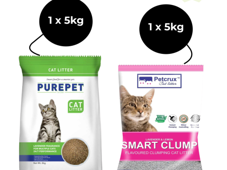 Purepet Lavender Scented and Petcrux Lavender & Lemon Scented Smart Clumping Cat Litter Combo (1+1) Cheap