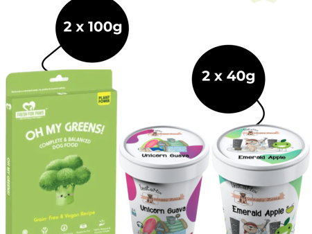 Fresh For Paws Oh My Greens Wet Food and Waggy Zone Green Apple & Pink Guava Ice Cream for Dogs Combo For Cheap