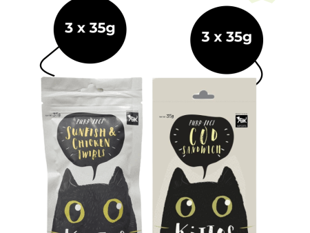 Kittos Purr Fect Sunfish Chicken and Twirls and Cod Sandwich Cat Treat Combo (3+3) on Sale