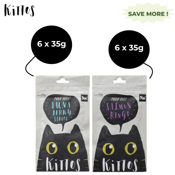 Kittos Purr Fect Tuna Jerky Strips and Salmon Rings Cat Treats Combo Fashion