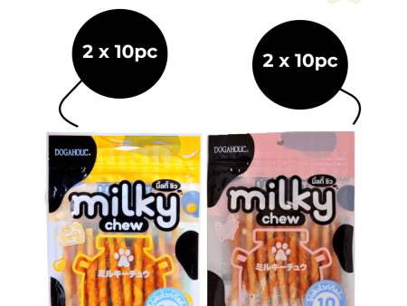 Dogaholic Milky Chew Cheese Chicken and Milky Chew Chicken Stick Style Dog Treats Combo (2+2) Fashion