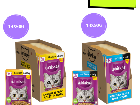 Whiskas Tuna in Jelly Meal and Chicken Gravy Adult Cat Wet Food Combo Online Sale