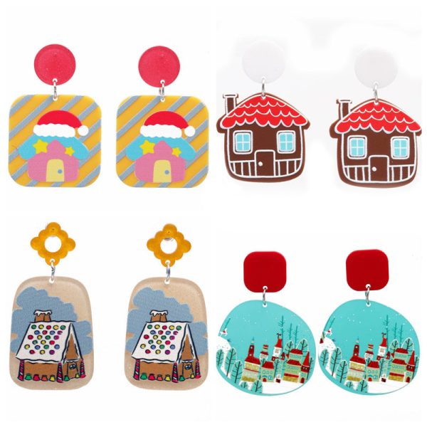 Wholesale Christmas Christmas House Acrylic Earrings For Cheap