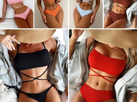 Wholesale High Waist Tether Two-piece Polyester Swimwear For Sale