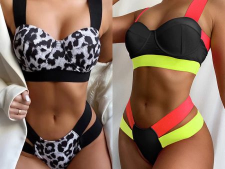 Wholesale Leopard Bandage Polyester Swimwear Cheap