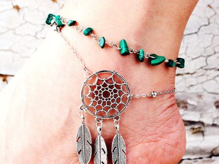 Wholesale Alloy Peacock Turquoise Hollow Dream Catcher Feather Anklet For Cheap