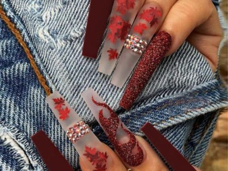 Wholesale Flaming Maple Leaf Long Nail Stickers For Sale