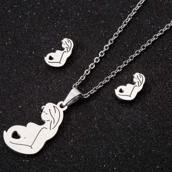 Wholesale Stainless Steel Mother s Day Pendant Necklace Earring Set Mother s Day Gift Online Hot Sale