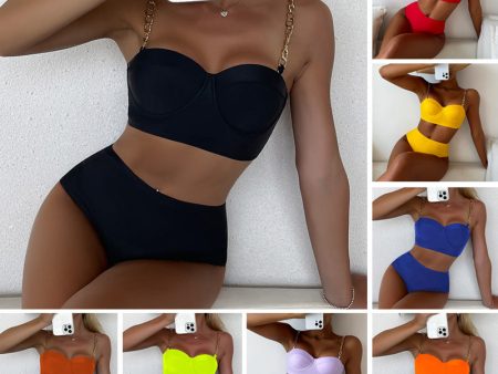 Wholesale Solid Color Split High-waist Polyester Swimwear Supply