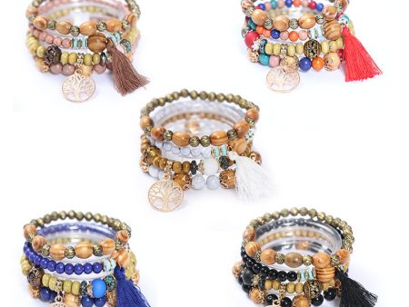 Wholesale Bohemian Tassel Multilayer Wooden Beads Bracelet Online Sale