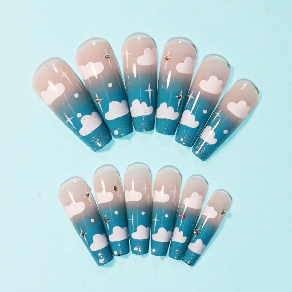 Wholesale Blue Sky Clouds Gradient Rhinestone Nail Stickers Online