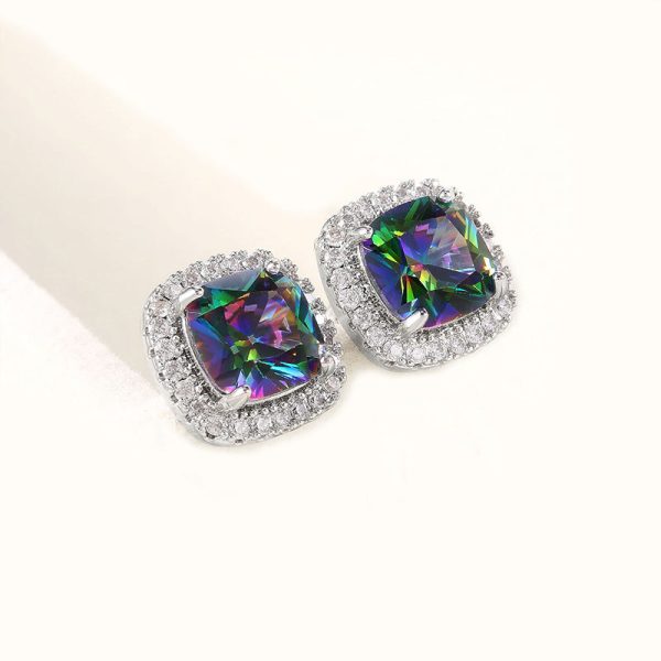 Wholesale Colored Diamond Four Prong Alloy Earrings For Cheap