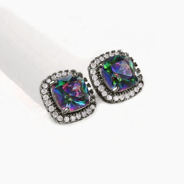 Wholesale Colored Diamond Four Prong Alloy Earrings For Cheap