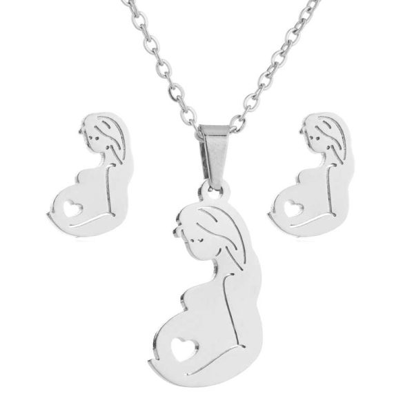 Wholesale Stainless Steel Mother s Day Pendant Necklace Earring Set Mother s Day Gift Online Hot Sale