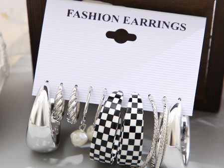 Wholesale Black and White Checkerboard Acrylic Earrings Set of 5 Online