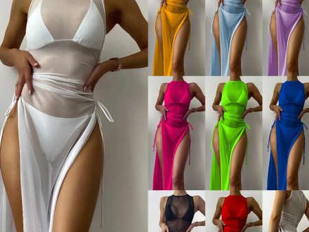 Wholesale Three Points Solid Color Mesh Polyester Swimwear Online