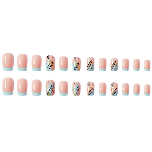 Wholesale Pink Blue Color Block Maple Leaf Nail Stickers Fashion