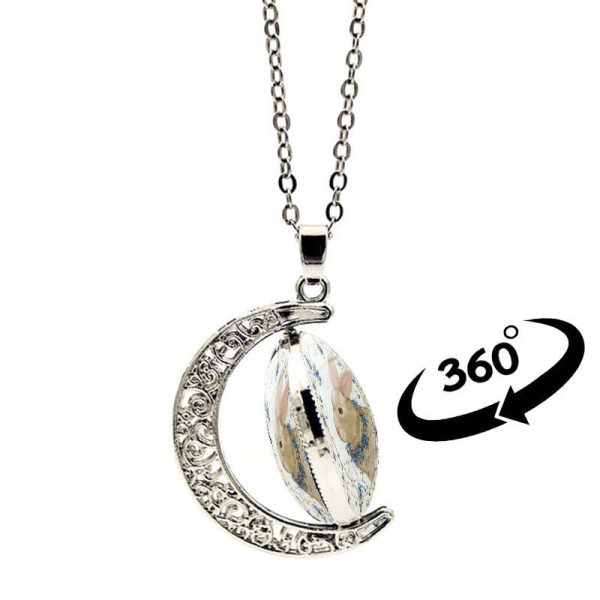 Wholesale Alloy Easter Bunny Reversible Rotating Moon Necklace For Sale