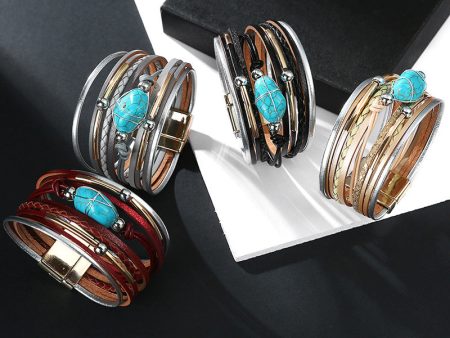 Wholesale Bohemian Multi-layer Leather Turquoise Beads Bracelet Online