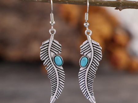 Wholesale Vintage Turquoise Feather Alloy Earrings For Sale