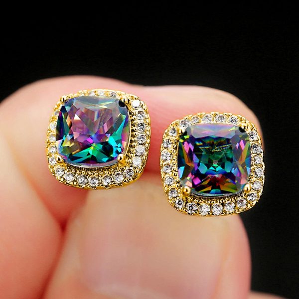 Wholesale Colored Diamond Four Prong Alloy Earrings For Cheap