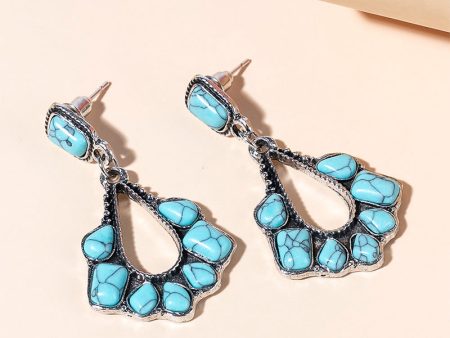 Wholesale Antique Silver Turquoise Alloy Earrings For Sale