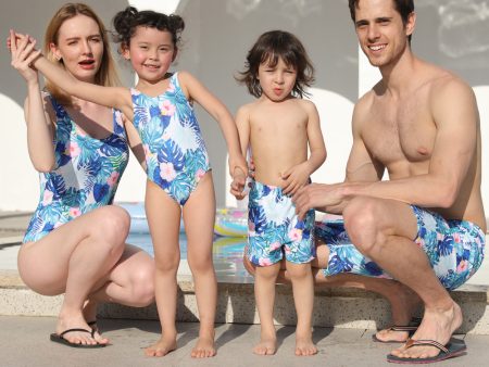 Wholesale Flower Print Family Parent-Child Polyester Swimwear Online Hot Sale