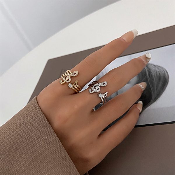 Wholesale Zircon Inlaid Musical Symbols Alloy Rings Online Hot Sale