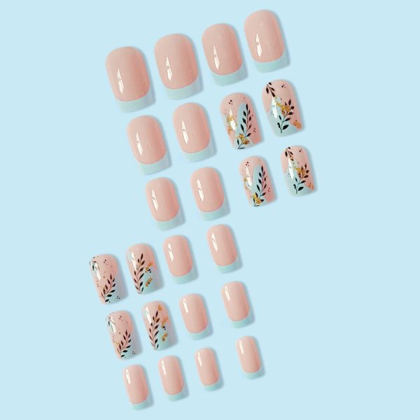 Wholesale Pink Blue Color Block Maple Leaf Nail Stickers Fashion