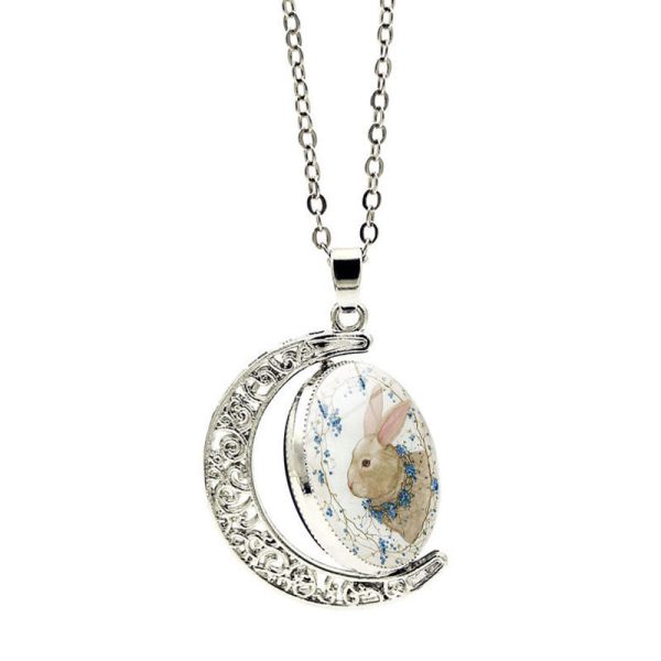 Wholesale Alloy Easter Bunny Reversible Rotating Moon Necklace For Sale