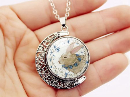 Wholesale Alloy Easter Bunny Reversible Rotating Moon Necklace For Sale