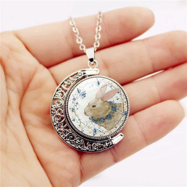 Wholesale Alloy Easter Bunny Reversible Rotating Moon Necklace For Sale