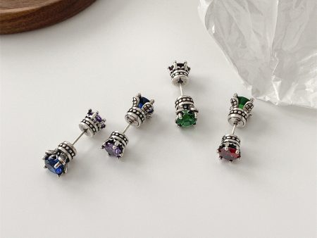 Wholesale Vintage Scepter Colored Zircon Copper Earrings For Sale