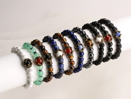 Wholesale Vintage Crown Tiger Eye Volcanic Stone Bracelets Online Hot Sale