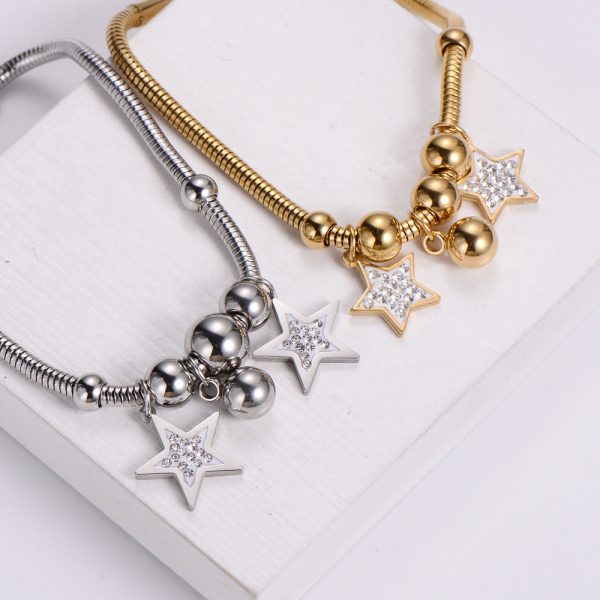 Wholesale Bracelet Stainless Steel 18K Gold Plated Pentagram Rhinestone OLY-BT-AIMILUO002 Online