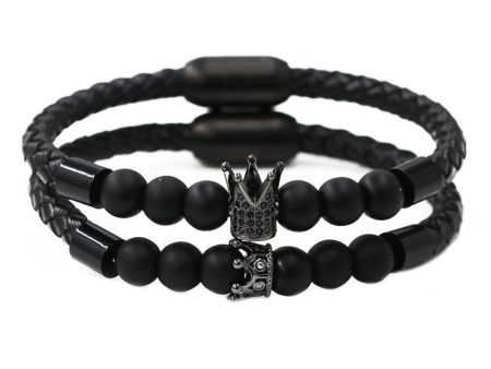 Wholesale Black Crown Frosted Volcanic Stone Bracelets Hot on Sale