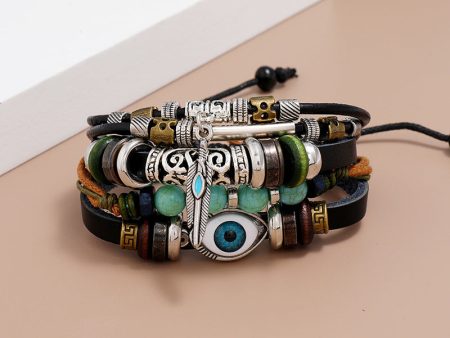 Wholesale Beaded Blue Eyes Leather Bracelet Sale