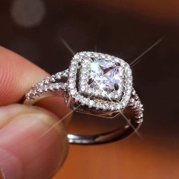 Wholesale Ring Copper Zircon Square Flash Diamond OLY-RS-CaoS007 For Discount