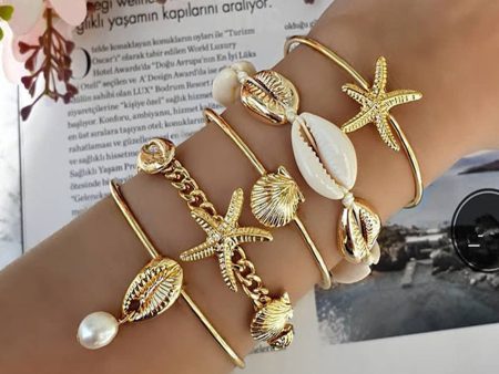 Wholesale Bohemian Shell Pearl Alloy Bracelet Set of 5 For Sale