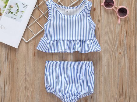 Wholesale Kids Striped Ruffles Polyester Swimwear Supply