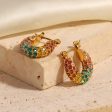 Wholesale 18K Gold Plated Pave Colorful Full Diamond Earrings Stainless Steel Cheap