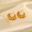 Wholesale 18K Gold Plated Pleated C Shape Earrings Stainless Steel Cheap