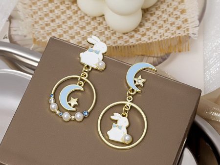 Wholesale Asymmetric Cute Rabbit Alloy Earrings Hot on Sale