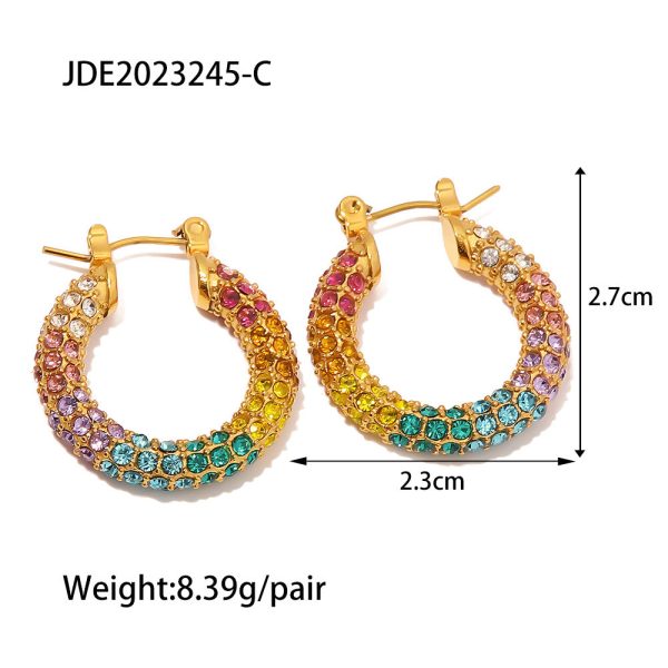 Wholesale 18K Gold Plated Pave Colorful Full Diamond Earrings Stainless Steel Cheap