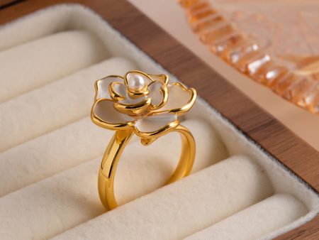 Wholesale 18k Gold Enamel Camellia Copper Rings Fashion