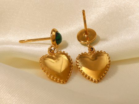 Wholesale 18K Gold Plated Malachite Heart Earrings Stainless Steel For Cheap