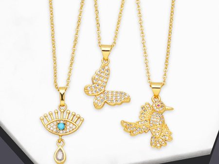 Wholesale Necklace Copper-plated 18K Gold Zircon Butterfly Devil Eye OLY-NE-AS008 on Sale